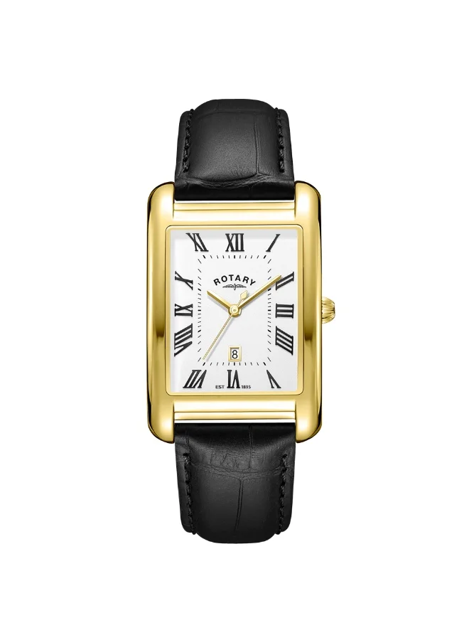 Rotary Men's Astoria Rectangular Gold-Tone Leather Watch Black