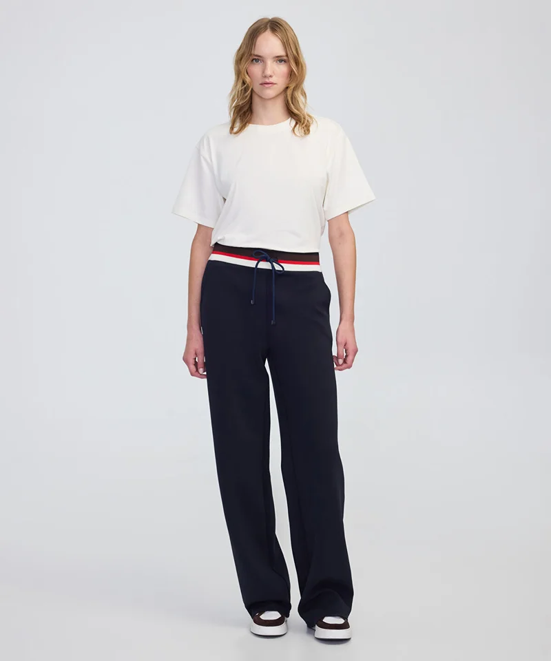 Contrast Waist Wide-Leg Pants