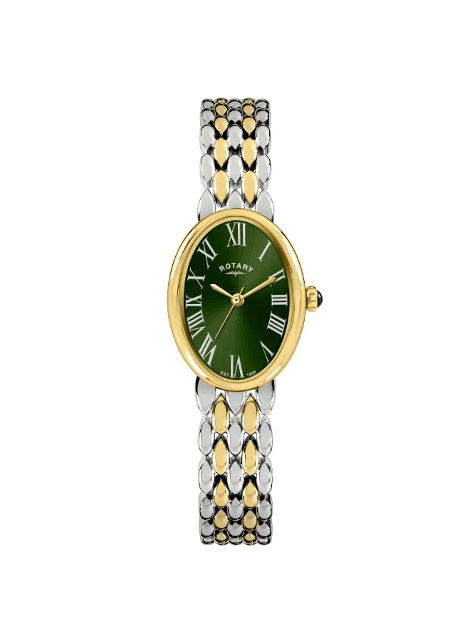 Rotary Ladies Heritage Silver Gold Plated Pebble Bracelet Watch, Green