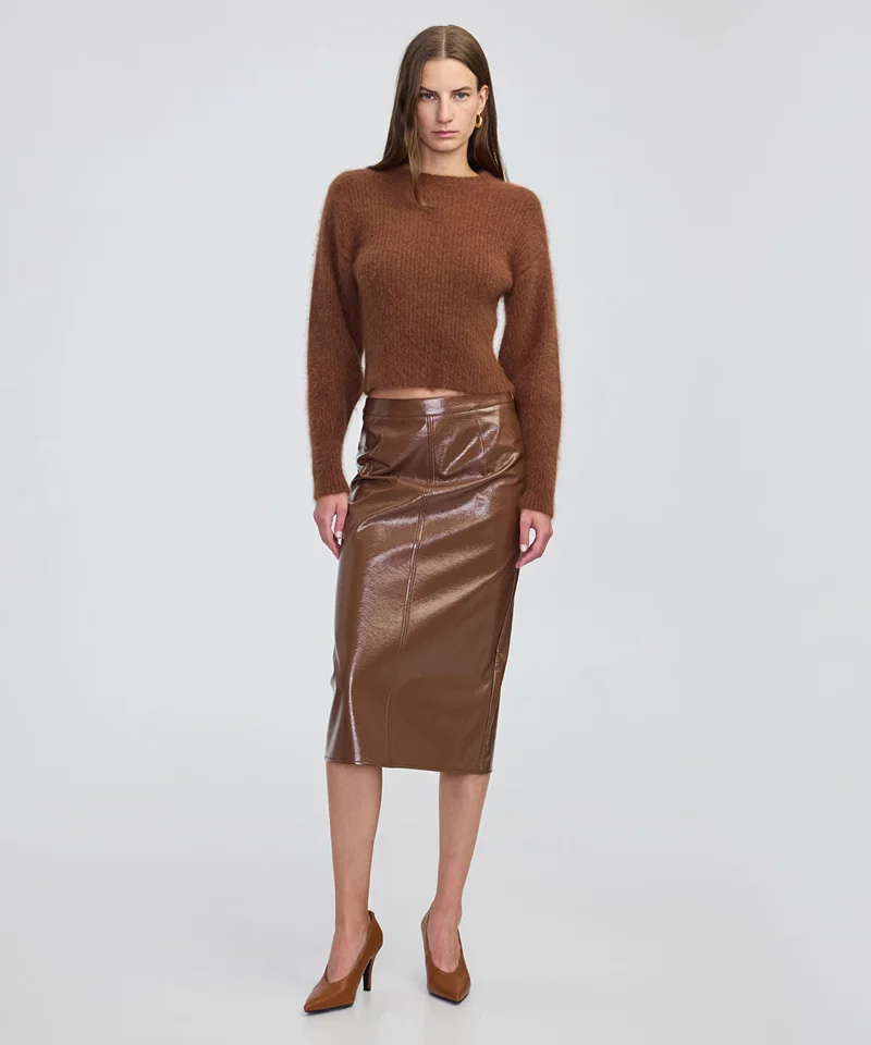 Faux Patent Leather Midi Skirt