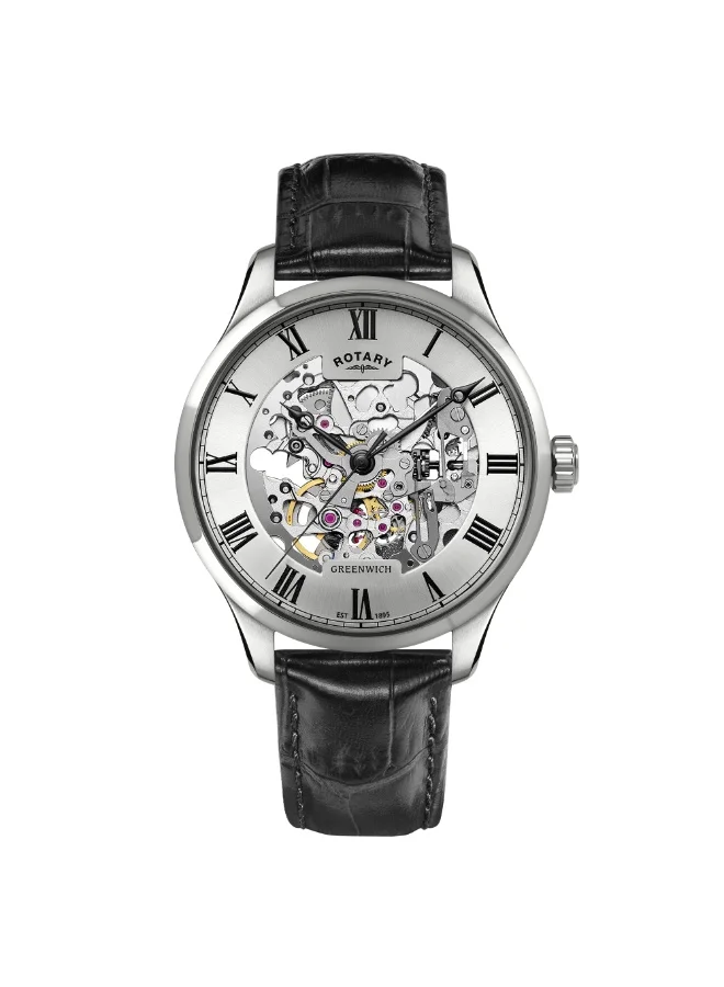 Rotary Men's Greenwich Stainless Steel Leather Watch Black