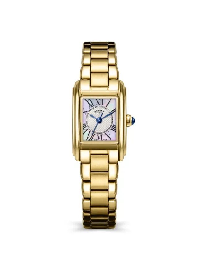 Rotary Ladies Heritage Astoria Rectangular Mother Of Pearl Watch Gold