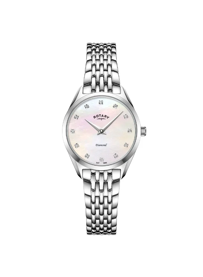 Rotary Women's Ultra Slim Stone Set Stainless Steel Watch, Mother of Pearl