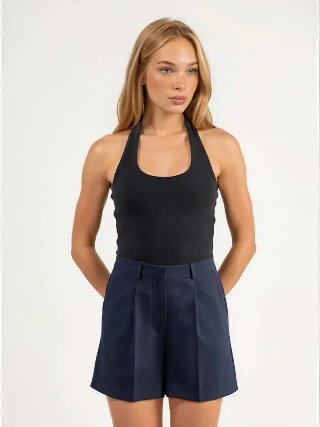 Camel Brown High-Waist Wide-Leg Mini Shorts for Women – image 7