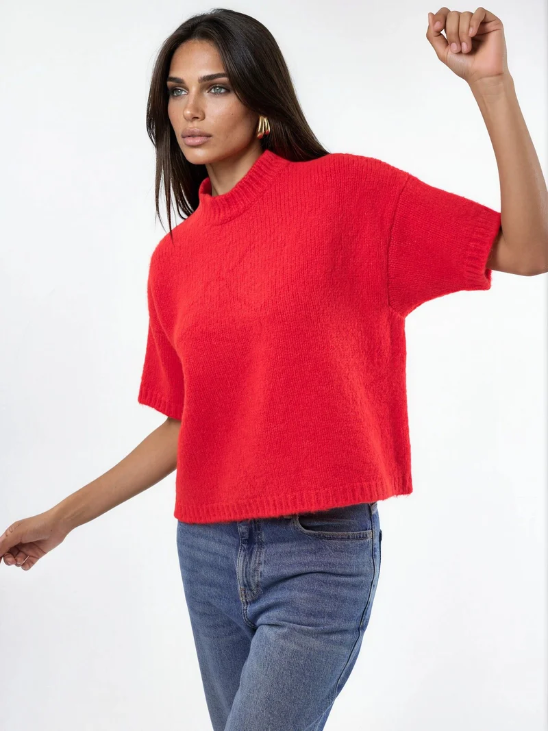 Relaxed Fit Crew Neck Knit Sweater