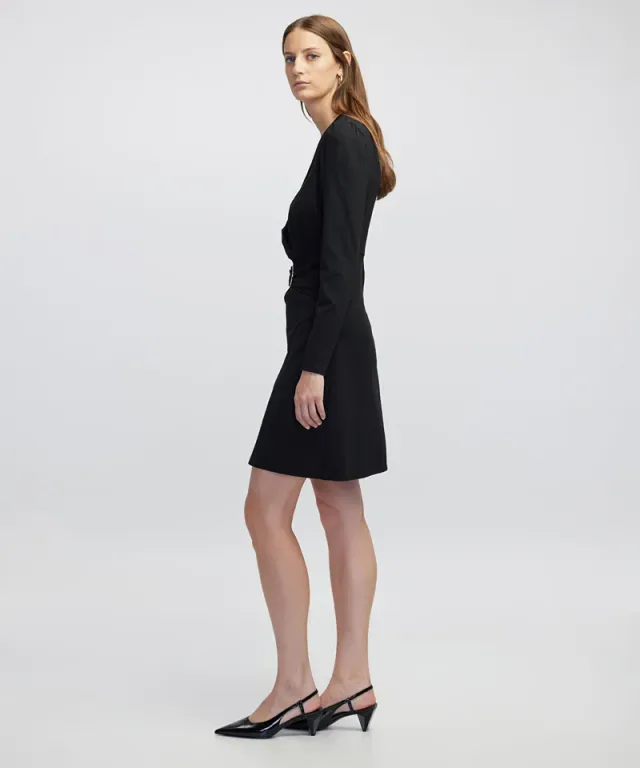 Black V-Neck Long-Sleeve Mini Wrap Dress with Belt – image 3