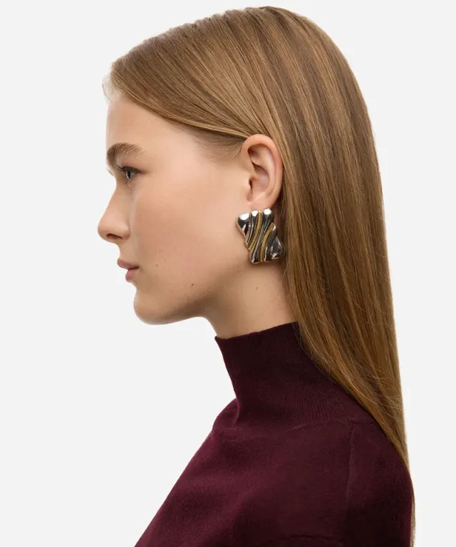 Two-Tone Textured Earrings – image 2