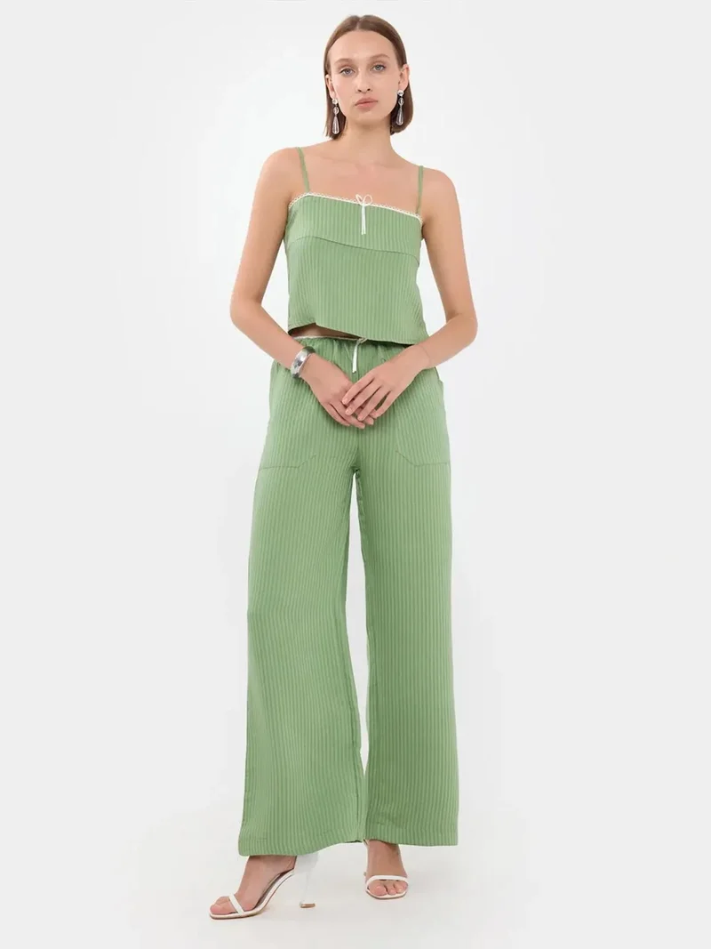 Striped Square Neck Strappy Crop Top