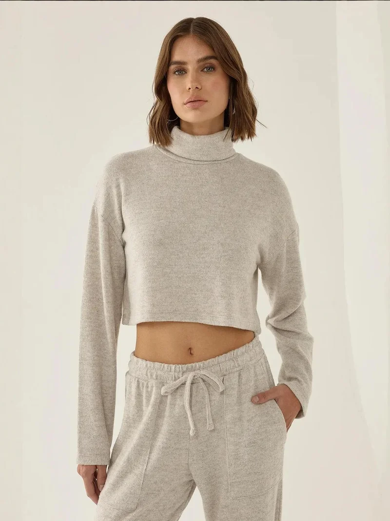Textured Turtleneck Crop Sweater