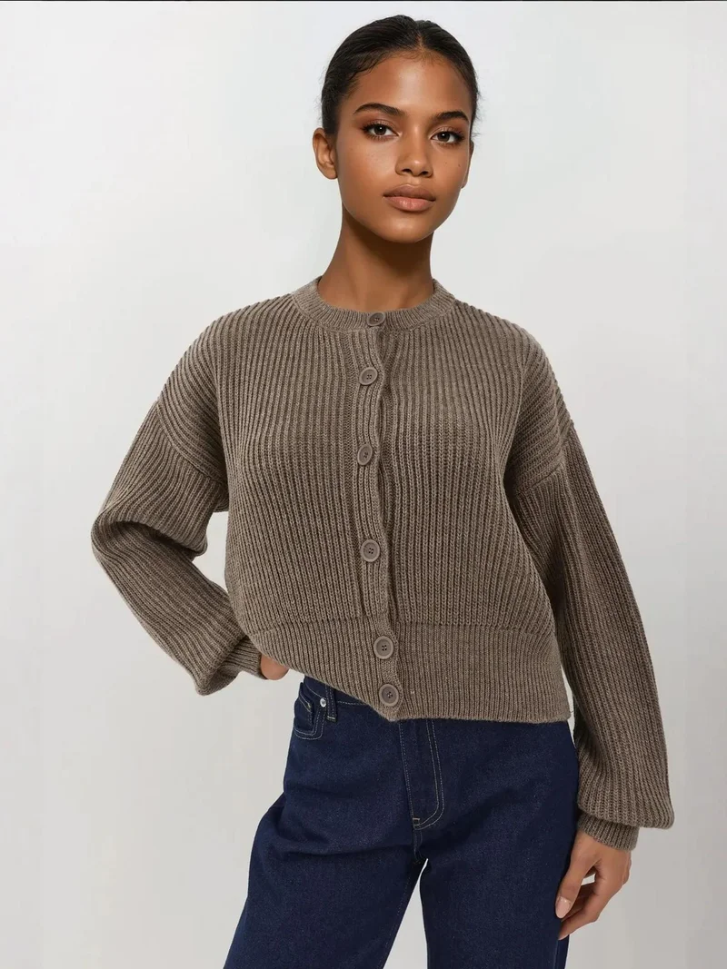 Textured Crew Neck Cardigan
