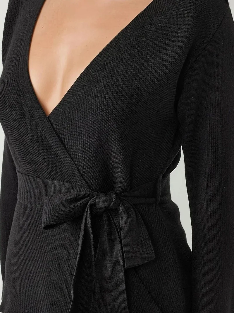 Double Breasted Knit Waistband Cardigan