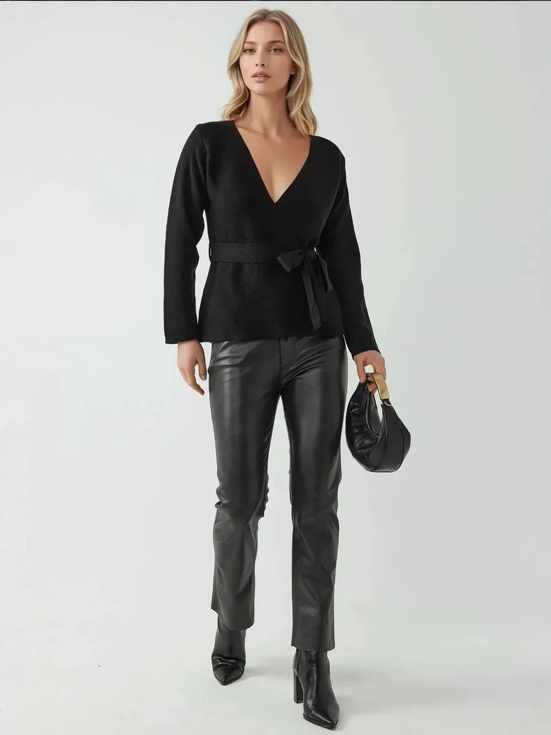 Double Breasted Knit Waistband Cardigan