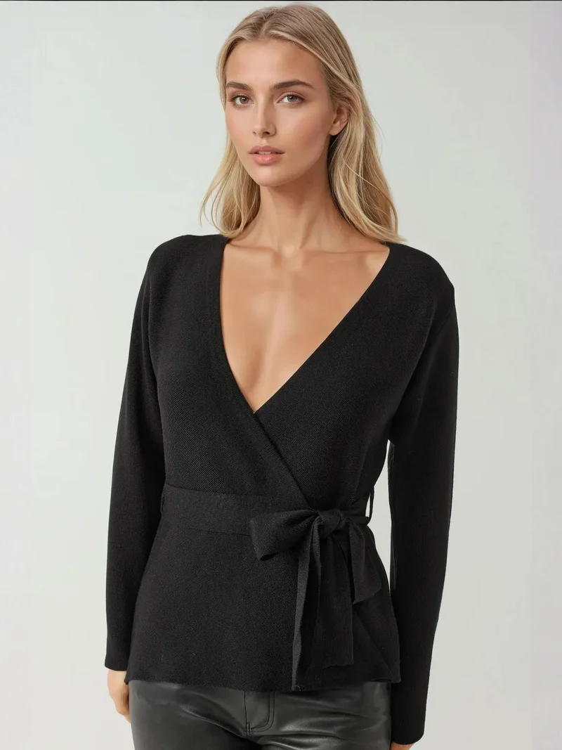 Double Breasted Knit Waistband Cardigan