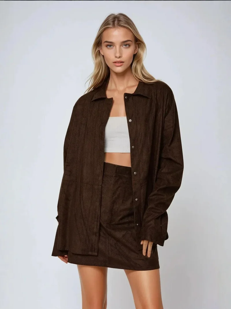 Faux Suede Button-Up Shirt