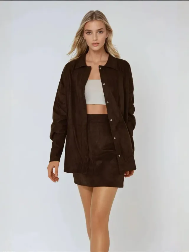 Faux Suede Button-Up Shirt – image 2
