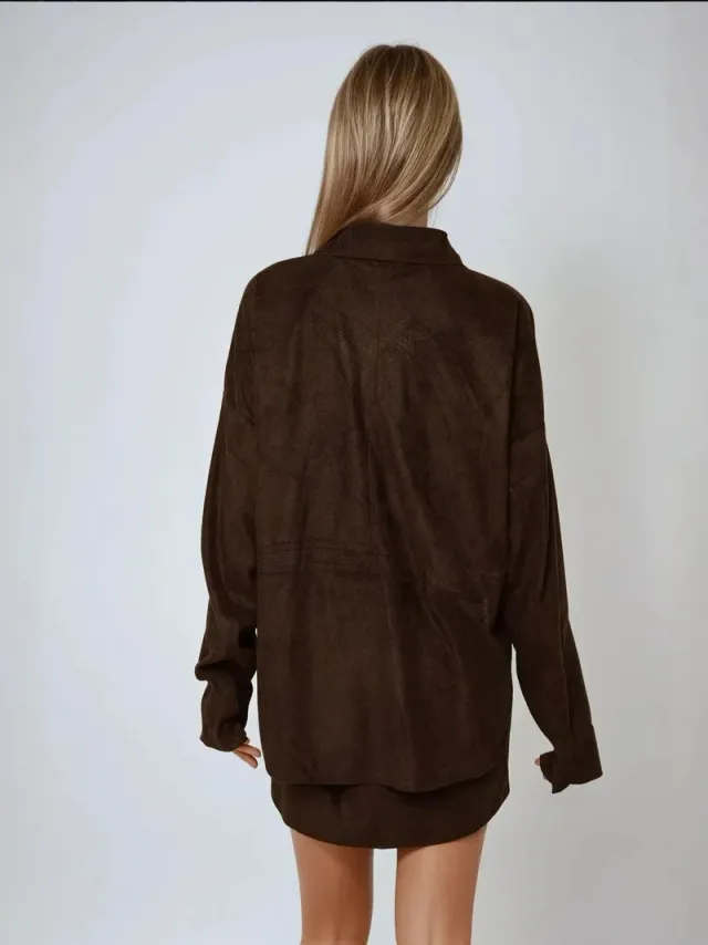 Faux Suede Button-Up Shirt – image 4