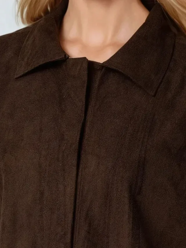 Faux Suede Button-Up Shirt – image 5