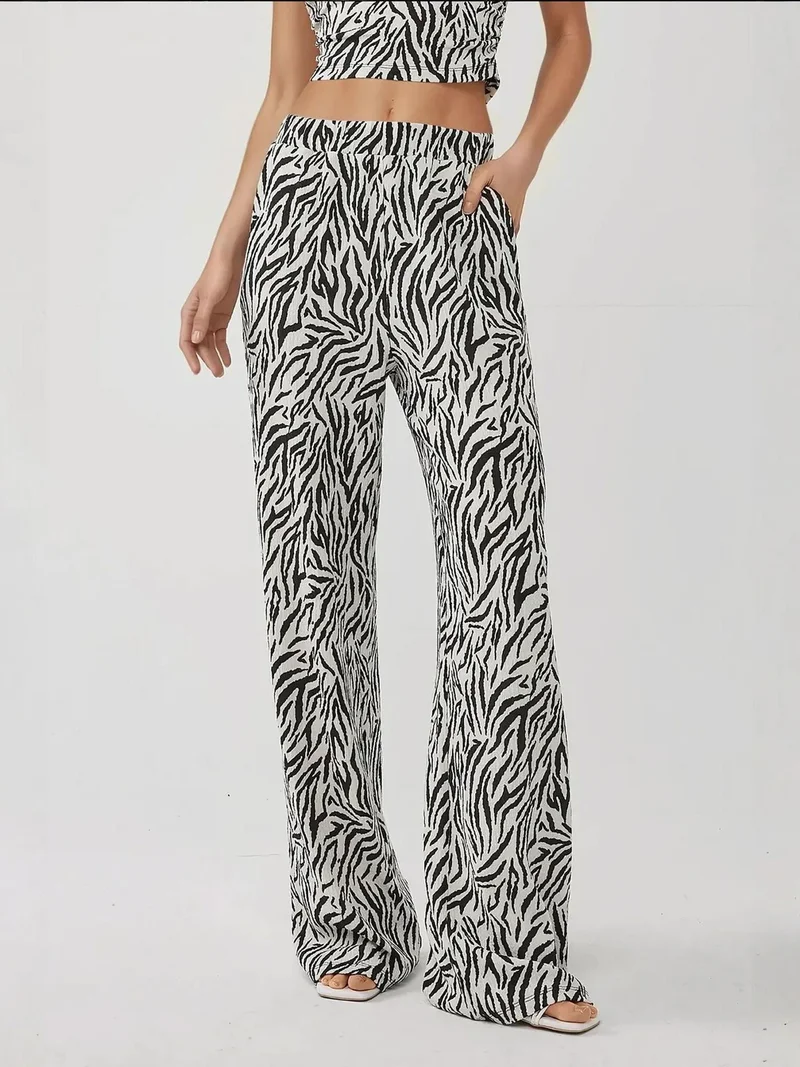 Zebra Print Wide Leg Trousers