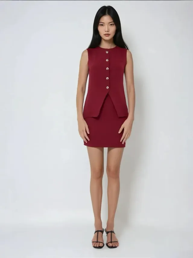 High Waist Slim Fit Mini Skirt Burgundy – image 3