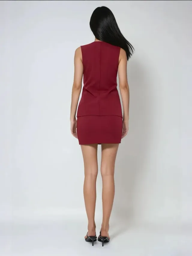 High Waist Slim Fit Mini Skirt Burgundy – image 4