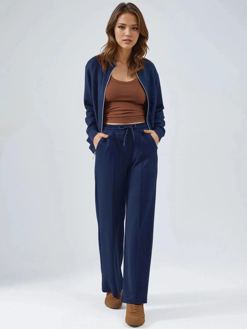 Modal Touch Zippered Sweatshirt & Ribbed Pants Co-ord Set