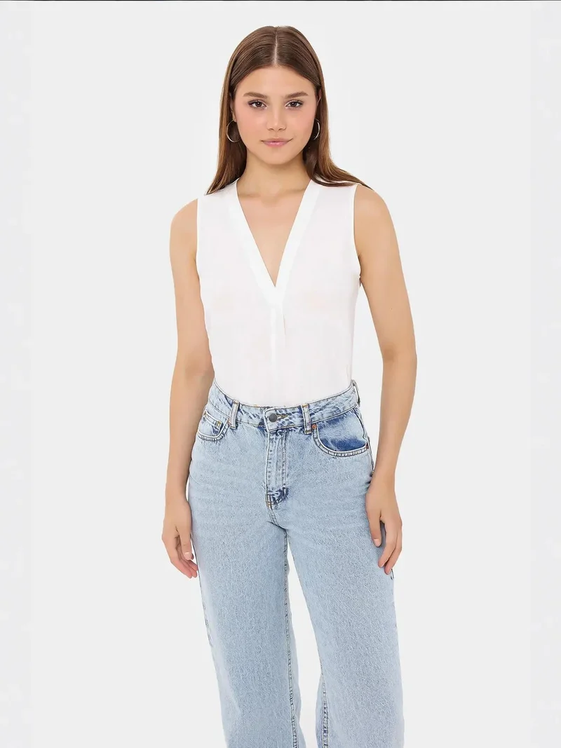 Sheer V-Neck Sleeveless Shirt