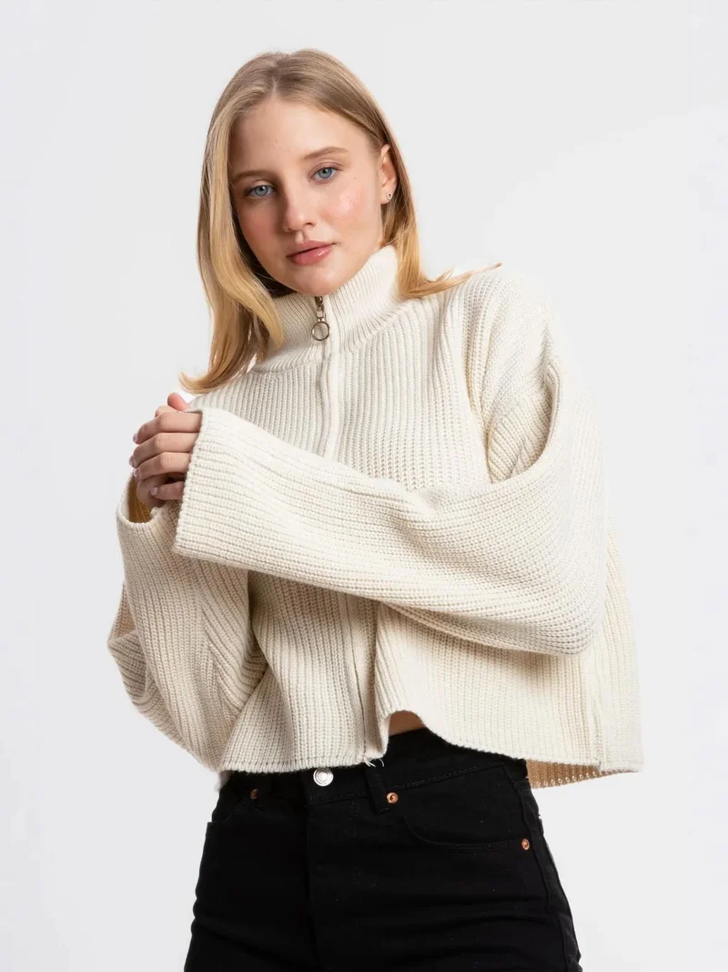 Zippered Relaxed Knit Cardigan