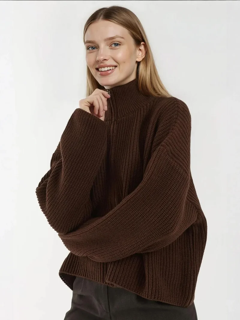 Zippered Relaxed Knit Cardigan