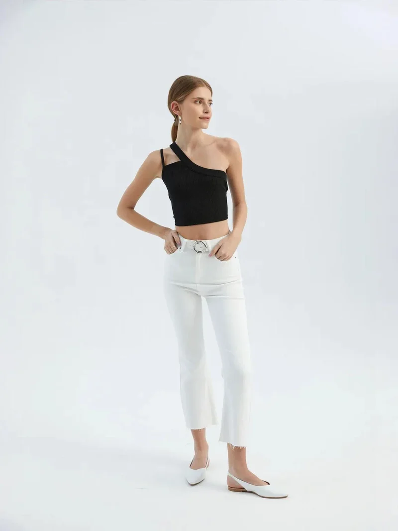 One Shoulder Cutout Crop Top