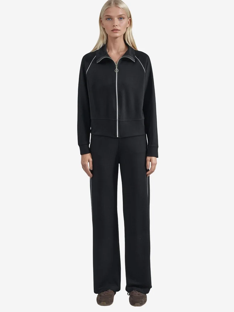 Modal Touch Zippered Sweatshirt & Pants Two-Piece Set