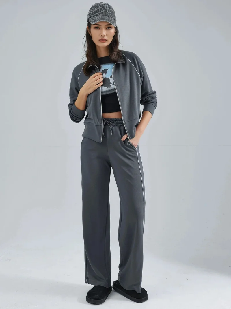 Modal Touch Zippered Sweatshirt & Pants Two-Piece Set