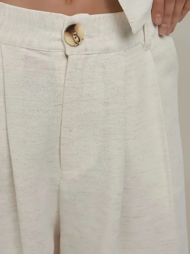 Linen Feel Wide Leg Pleated Pants – image 4