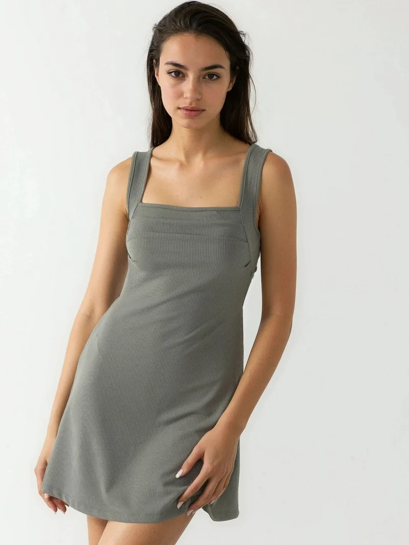 Ruched Square-Neck Mini Dress