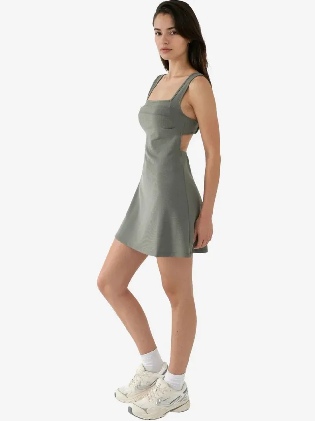 Ruched Square-Neck Mini Dress – image 2