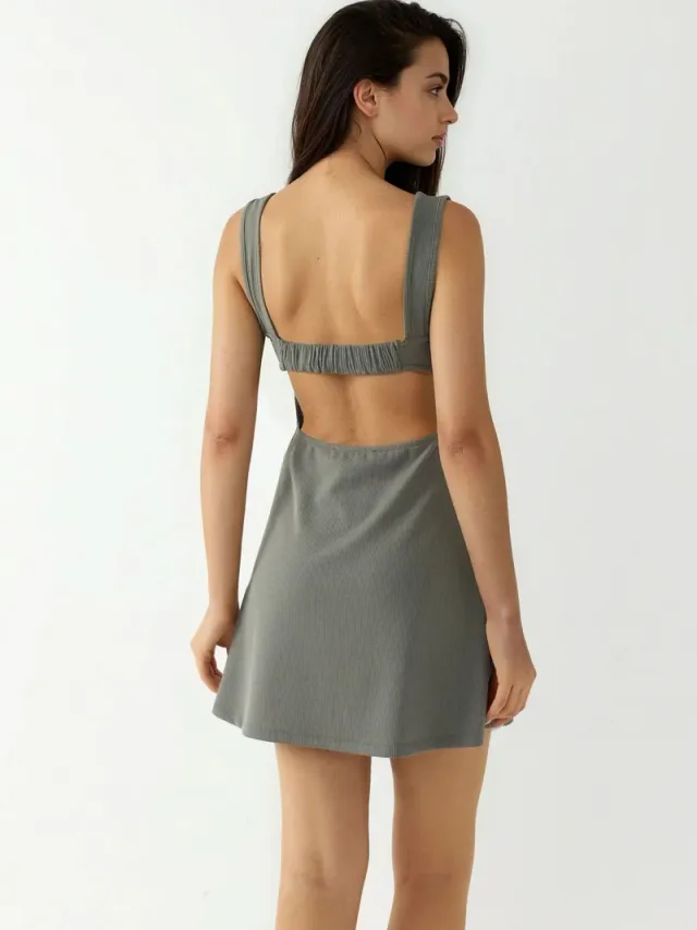 Ruched Square-Neck Mini Dress – image 4