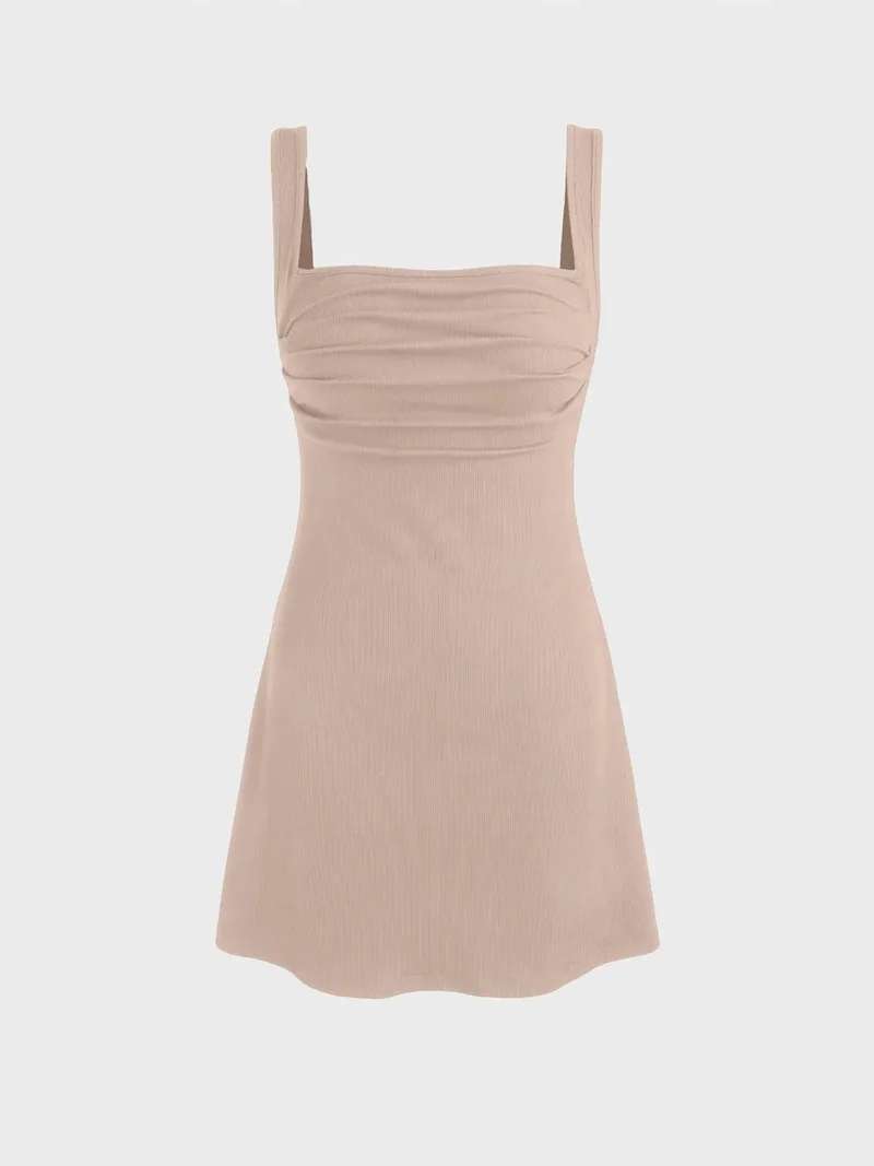 Ruched Square-Neck Mini Dress