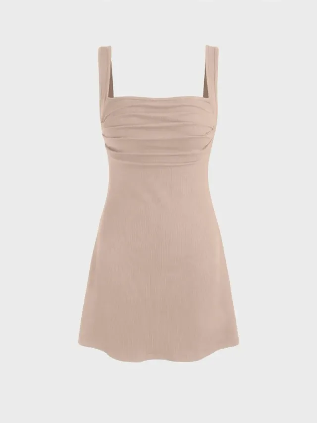 Ruched Square-Neck Mini Dress