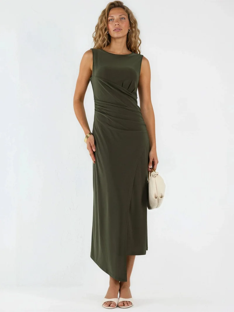 Ruched A-Line Midi Dress