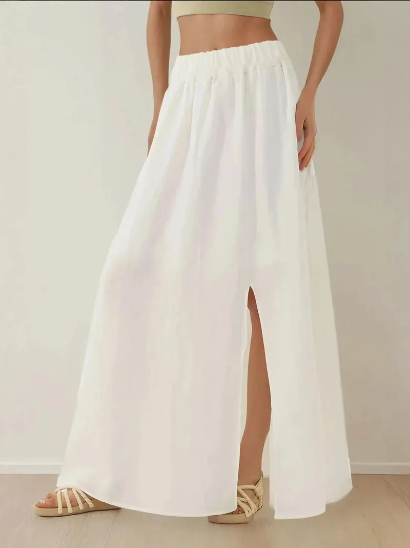 High Waist A-line Slit Maxi Skirt