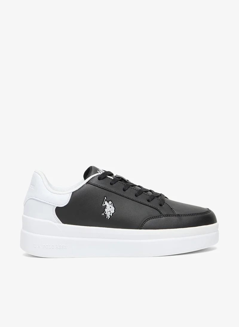 Women's Lace-Up Low-Top Sneakers Contrast Heel Black