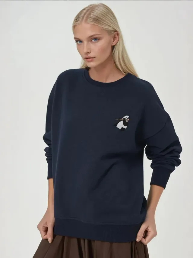 Embroidered Animal Pattern Raised Crewneck Sweatshirt – image 5