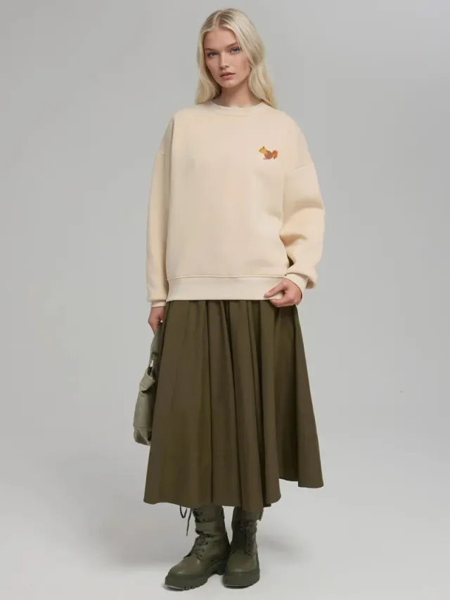 Embroidered Animal Pattern Raised Crewneck Sweatshirt – image 4
