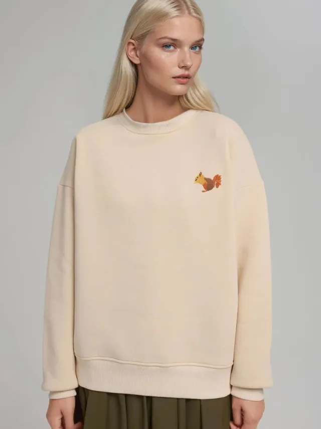 Embroidered Animal Pattern Raised Crewneck Sweatshirt – image 7