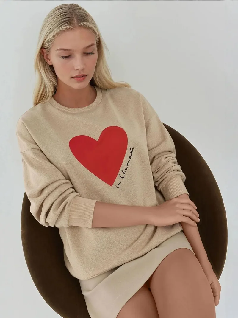 Printed Crew Neck Raised Sweatshirt