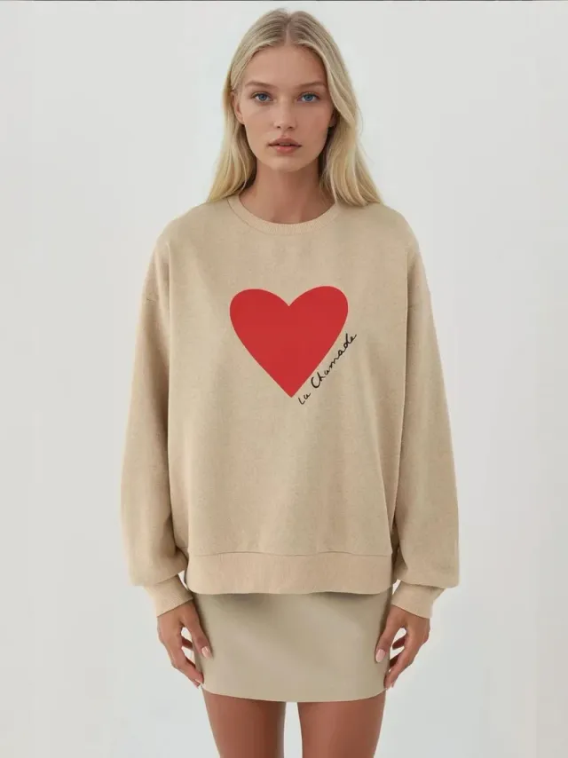 Printed Crew Neck Raised Sweatshirt – image 2