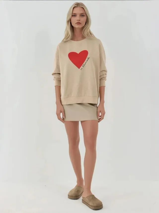 Printed Crew Neck Raised Sweatshirt – image 6