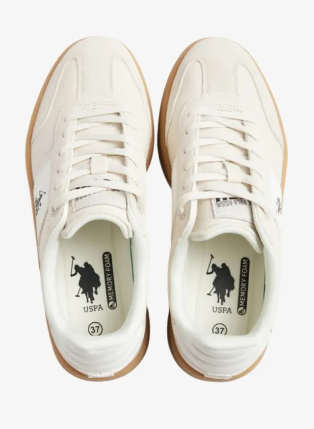 حذاء سنيكرز بلاتفورم نسائي U.S. Polo Assn. Samira، بيج وأبيض – صورة 3