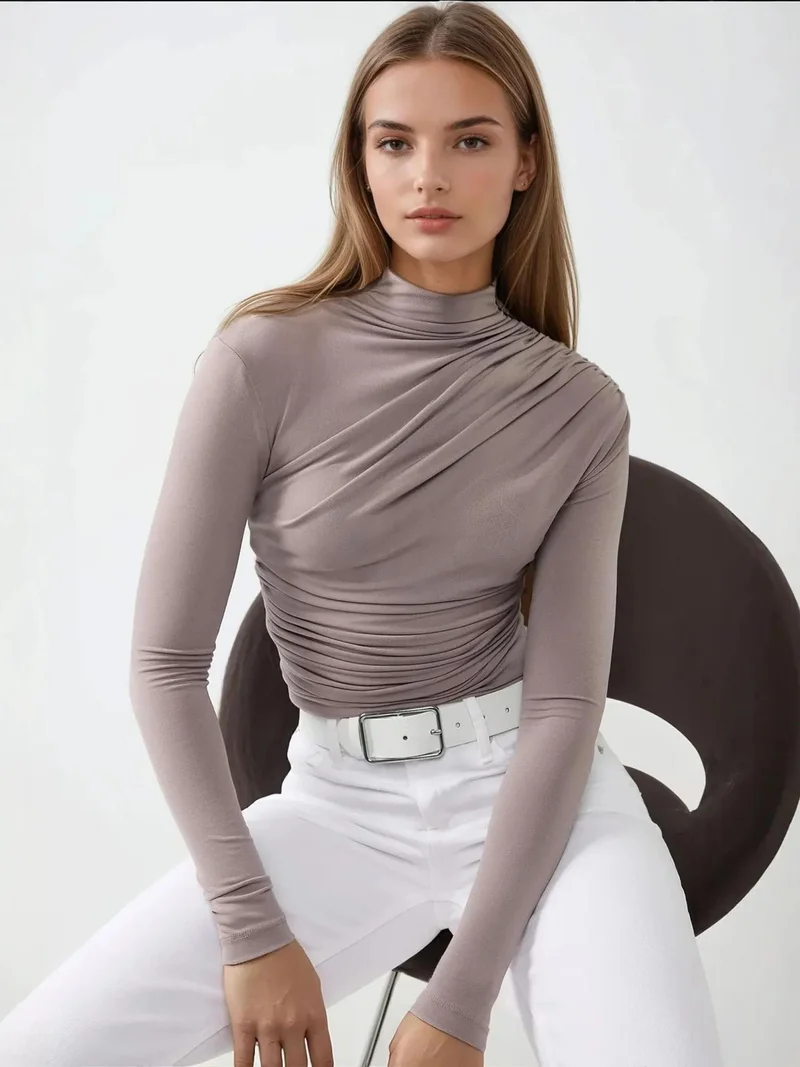 High Collar Drape Blouse