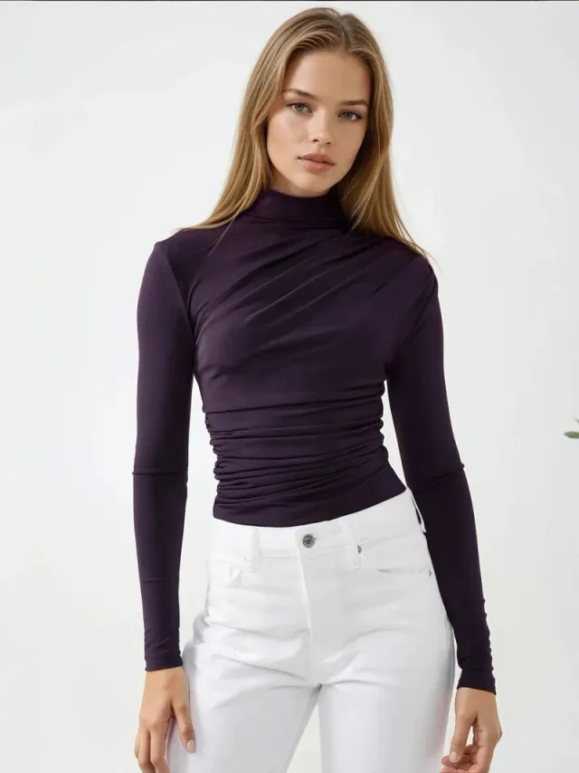 High Collar Drape Blouse – image 3
