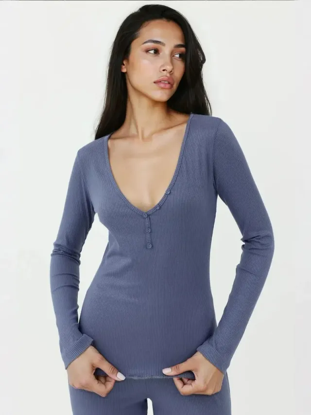 V-neck Wide Leg Pajama Set – image 2